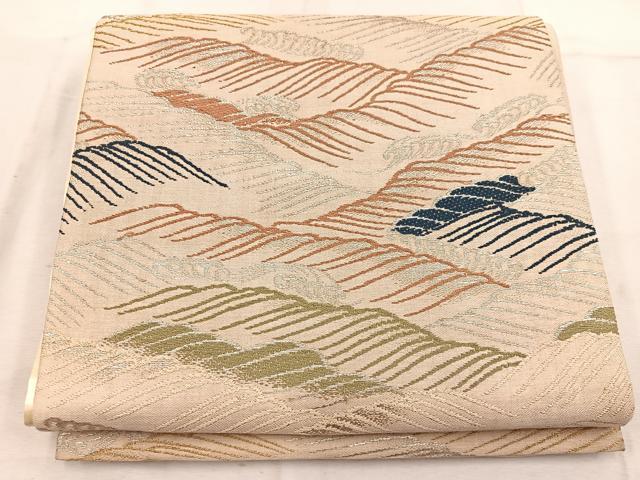 平和屋着物◎六通柄袋帯　唐織　立波文　金銀糸　正絹　逸品　BAAW1754mz
