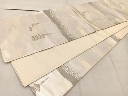 平和屋着物◎西陣　六通柄袋帯　風景文　銀糸　正絹　逸品　BAAW1756mz