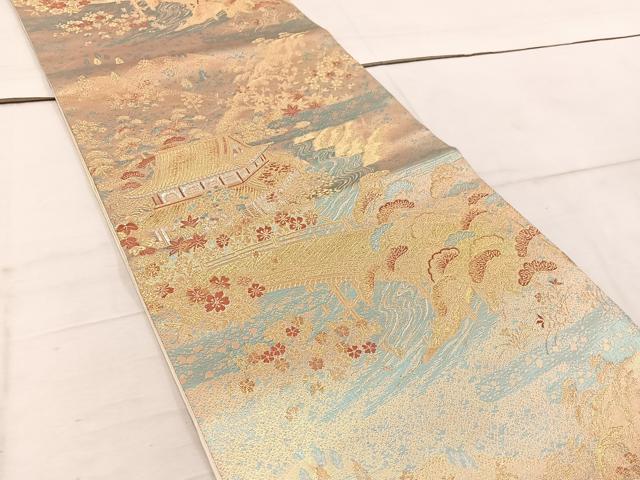 平和屋着物◎六通柄袋帯　風景花文　金銀糸　正絹　逸品　BAAW1757mz