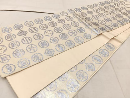 平和屋着物◎六通柄袋帯　吉祥丸文　銀糸　引箔　正絹　逸品　BAAW1758mz