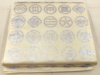 平和屋着物◎六通柄袋帯　吉祥丸文　銀糸　引箔　正絹　逸品　BAAW1758mz