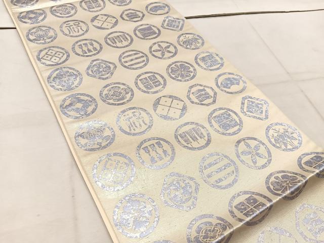平和屋着物◎六通柄袋帯　吉祥丸文　銀糸　引箔　正絹　逸品　BAAW1758mz
