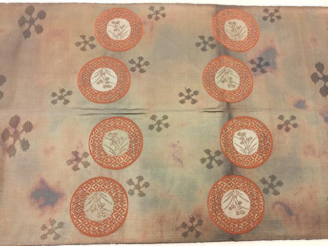 平和屋着物◎西陣　服部織物謹製　六通柄袋帯　こはく錦　陶器花文　金糸　正絹　逸品　BAAW1760mz