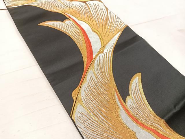 平和屋着物◎六通柄袋帯　飛鶴文　黒地　金銀糸　正絹　逸品　BAAW1761mz