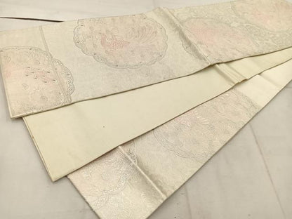 平和屋着物◎六通柄袋帯　みゆき　鳳凰花文　銀糸　正絹　逸品　BAAW1762mz