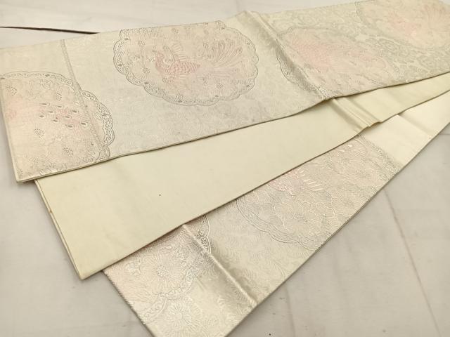 平和屋着物◎六通柄袋帯　みゆき　鳳凰花文　銀糸　正絹　逸品　BAAW1762mz