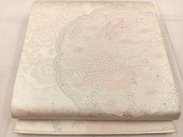 平和屋着物◎六通柄袋帯　みゆき　鳳凰花文　銀糸　正絹　逸品　BAAW1762mz