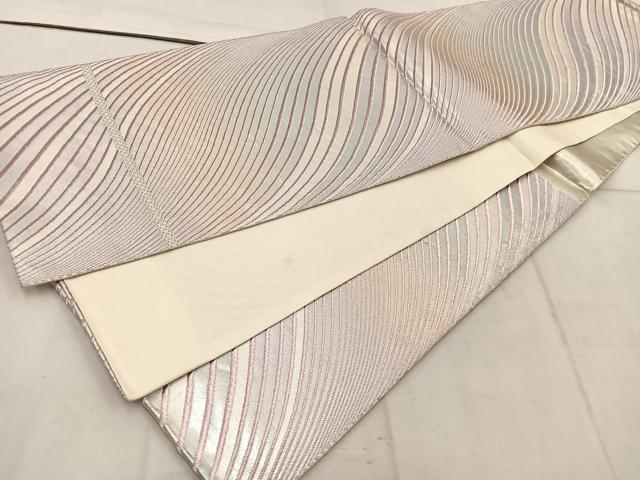 平和屋着物◎六通柄袋帯　幾何学文様　銀糸　正絹　逸品　BAAW1768mz