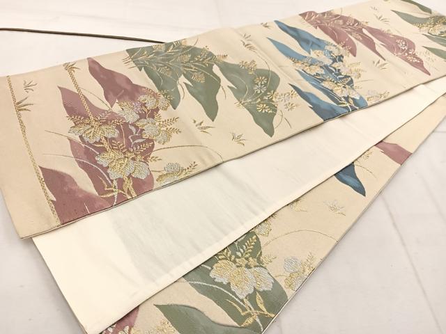 平和屋着物◎六通柄袋帯　遠山花文　金銀糸　正絹　逸品　BAAW1771mz
