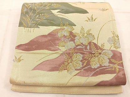 平和屋着物◎六通柄袋帯　遠山花文　金銀糸　正絹　逸品　BAAW1771mz