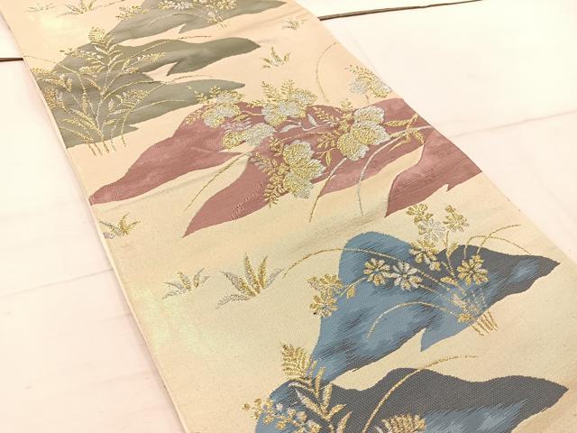 平和屋着物◎六通柄袋帯　遠山花文　金銀糸　正絹　逸品　BAAW1771mz