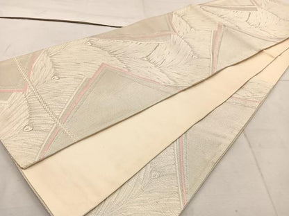 平和屋着物◎六通柄袋帯　唐織　孔雀羽　銀糸　正絹　逸品　BAAW1772mz