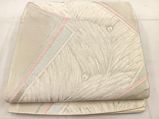 平和屋着物◎六通柄袋帯　唐織　孔雀羽　銀糸　正絹　逸品　BAAW1772mz