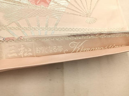 平和屋着物◎六通柄袋帯　唐織　扇面御所車花文　銀糸　正絹　逸品　BAAW1774mz