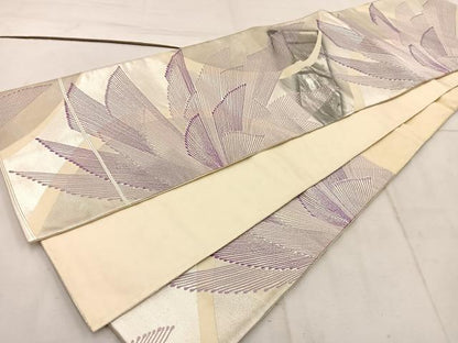 平和屋着物◎六通柄袋帯　幾何学文様　銀糸　正絹　逸品　BAAW1776mz