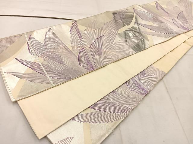 平和屋着物◎六通柄袋帯　幾何学文様　銀糸　正絹　逸品　BAAW1776mz