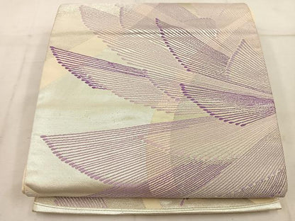 平和屋着物◎六通柄袋帯　幾何学文様　銀糸　正絹　逸品　BAAW1776mz