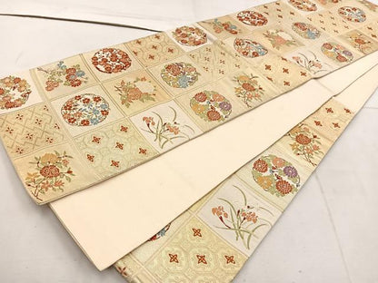 平和屋着物◎六通柄袋帯　唐織　花丸文　金糸　正絹　逸品　BAAW1777mz