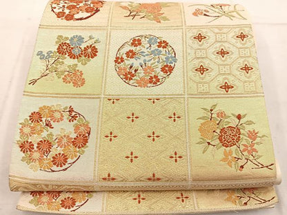 平和屋着物◎六通柄袋帯　唐織　花丸文　金糸　正絹　逸品　BAAW1777mz