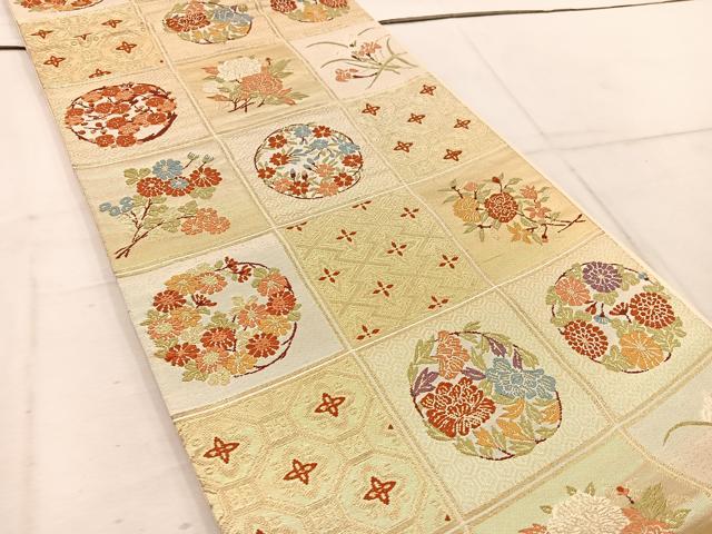 平和屋着物◎六通柄袋帯　唐織　花丸文　金糸　正絹　逸品　BAAW1777mz