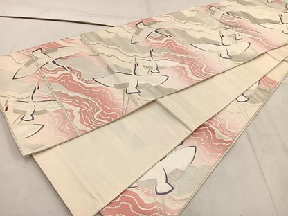 平和屋着物◎六通柄袋帯　飛鶴文　銀糸　正絹　逸品　BAAW1779mz