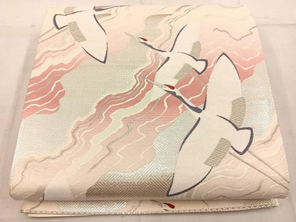 平和屋着物◎六通柄袋帯　飛鶴文　銀糸　正絹　逸品　BAAW1779mz