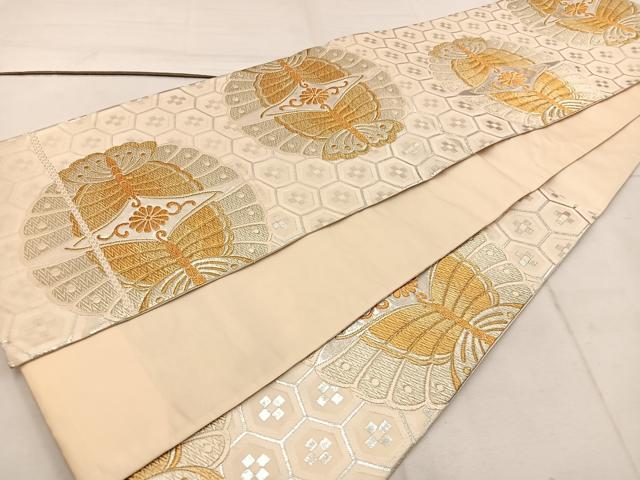 平和屋着物◎六通柄袋帯　向かい蝶花文　金銀糸　正絹　逸品　BAAW1782mz