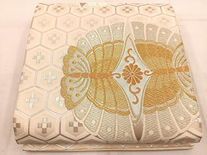平和屋着物◎六通柄袋帯　向かい蝶花文　金銀糸　正絹　逸品　BAAW1782mz