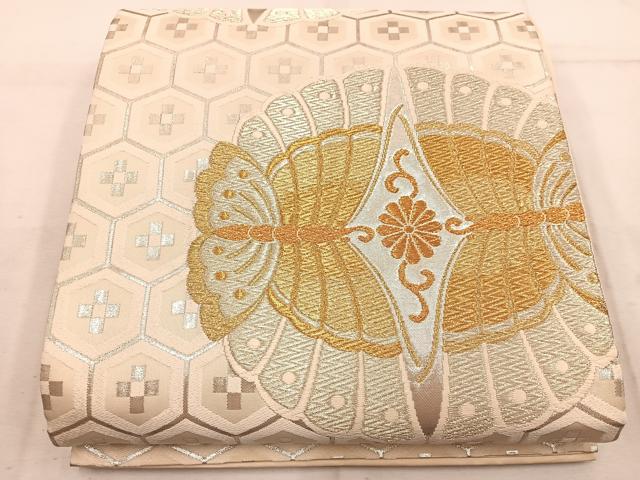 平和屋着物◎六通柄袋帯　向かい蝶花文　金銀糸　正絹　逸品　BAAW1782mz