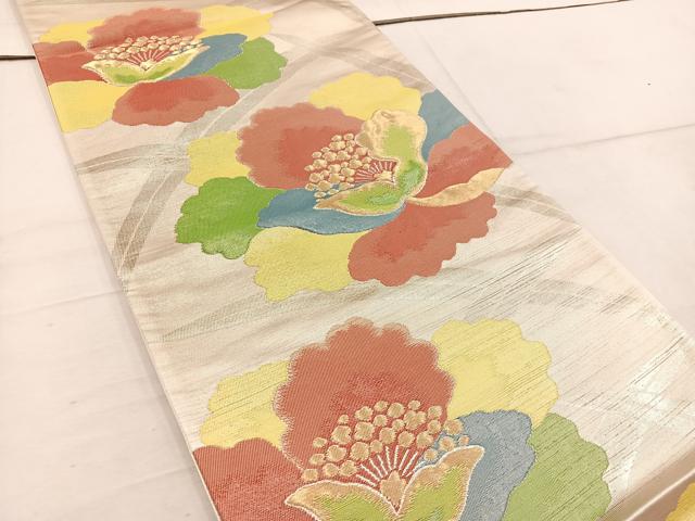 平和屋着物◎西陣　堀健謹製　六通柄袋帯　牡丹　金銀糸　証紙付き　正絹　逸品　BAAW1784mz