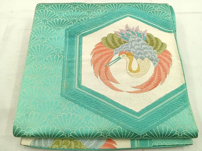 平和屋着物◎六通柄袋帯　唐織　飛鶴亀甲文　正絹　逸品　BAAW1785mz