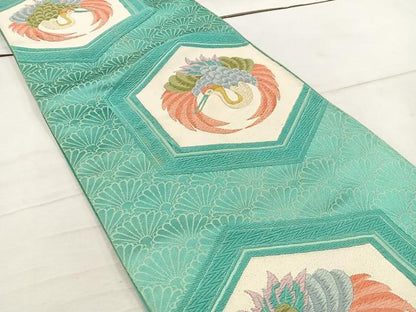 平和屋着物◎六通柄袋帯　唐織　飛鶴亀甲文　正絹　逸品　BAAW1785mz