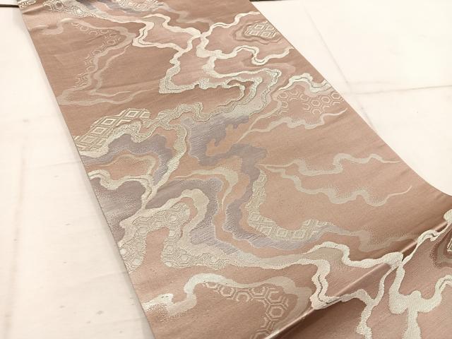 平和屋着物◎六通柄　京袋帯　流水亀甲文　銀糸　正絹　逸品　BAAW1787mz