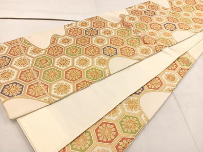 平和屋着物◎六通柄袋帯　亀甲菊花文　金糸　正絹　逸品　BAAW1789mz