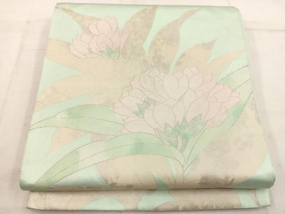 平和屋着物◎六通柄袋帯　草花文　金糸　正絹　逸品　BAAW1791mz