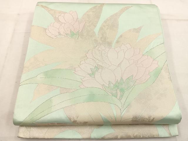 平和屋着物◎六通柄袋帯　草花文　金糸　正絹　逸品　BAAW1791mz