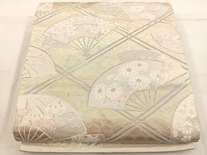 平和屋着物◎六通柄袋帯　唐織　扇面花文　金銀糸　正絹　逸品　BAAW1793mz