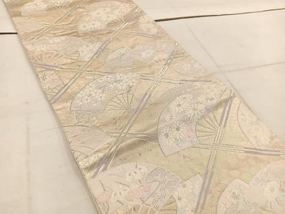 平和屋着物◎六通柄袋帯　唐織　扇面花文　金銀糸　正絹　逸品　BAAW1793mz