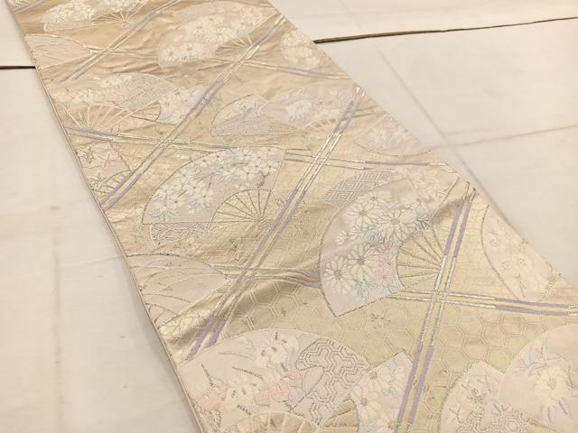 平和屋着物◎六通柄袋帯　唐織　扇面花文　金銀糸　正絹　逸品　BAAW1793mz