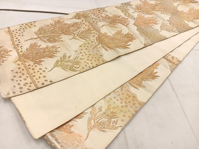 平和屋着物◎六通柄袋帯　草葉文　金糸　正絹　逸品　BAAW1796mz