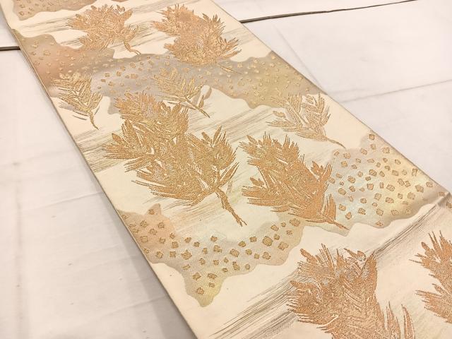平和屋着物◎六通柄袋帯　草葉文　金糸　正絹　逸品　BAAW1796mz
