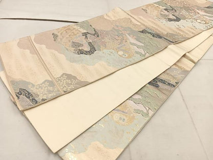 平和屋着物◎六通柄袋帯　桃山絵巻　金糸　正絹　逸品　BAAW1797mz