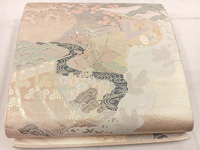 平和屋着物◎六通柄袋帯　桃山絵巻　金糸　正絹　逸品　BAAW1797mz