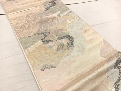 平和屋着物◎六通柄袋帯　桃山絵巻　金糸　正絹　逸品　BAAW1797mz