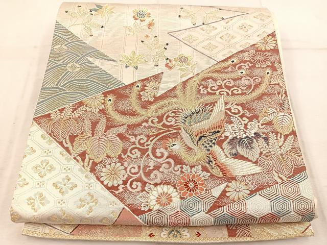 平和屋着物◎六通柄袋帯 唐織 鳳凰花文 金銀糸 正絹 逸品 BAAW1798mz