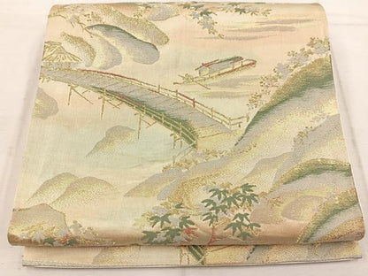 平和屋着物◎六通柄袋帯　渡橋風景文　金銀糸　正絹　逸品　BAAW1799mz