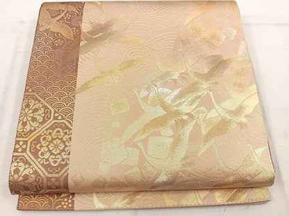 平和屋着物◎六通柄袋帯　みかげ錦　宗達鶴文　金糸　正絹　逸品　BAAW1800mz
