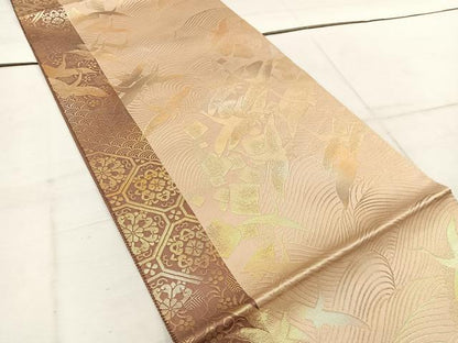 平和屋着物◎六通柄袋帯　みかげ錦　宗達鶴文　金糸　正絹　逸品　BAAW1800mz