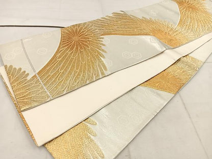 平和屋着物◎六通柄袋帯 菊 金糸 正絹 逸品 BAAW1801mz