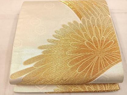 平和屋着物◎六通柄袋帯 菊 金糸 正絹 逸品 BAAW1801mz
